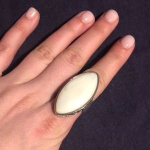 Ivory Marquis Shaped Silver Designed Ring